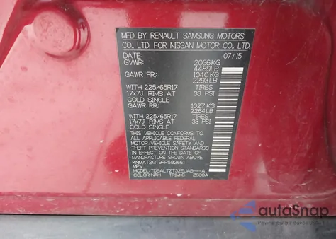 2015 Nissan Rogue Sv from USA, damaged, VIN KNMAT2MT9FP582661